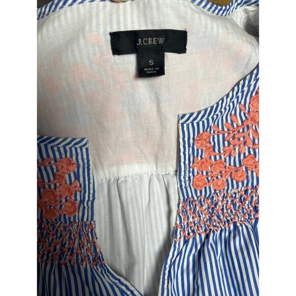 J.Crew Re-Imagined Boho Dress S Blue White Striped Embroidered Cotton Peasant - Picture 8 of 14